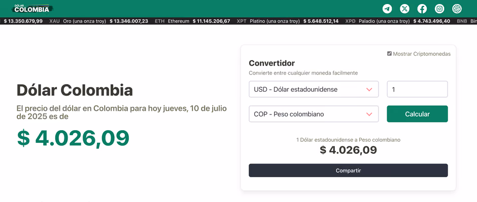 Captura del proyecto DolarColombia.co